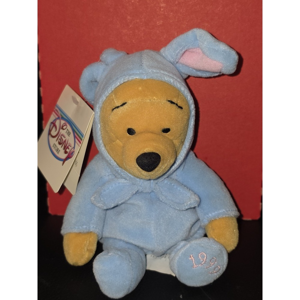 Disney Store Winnie the Pooh Easter Bunny Mini Bean Bag Plush 8" Blue 1999 Tags